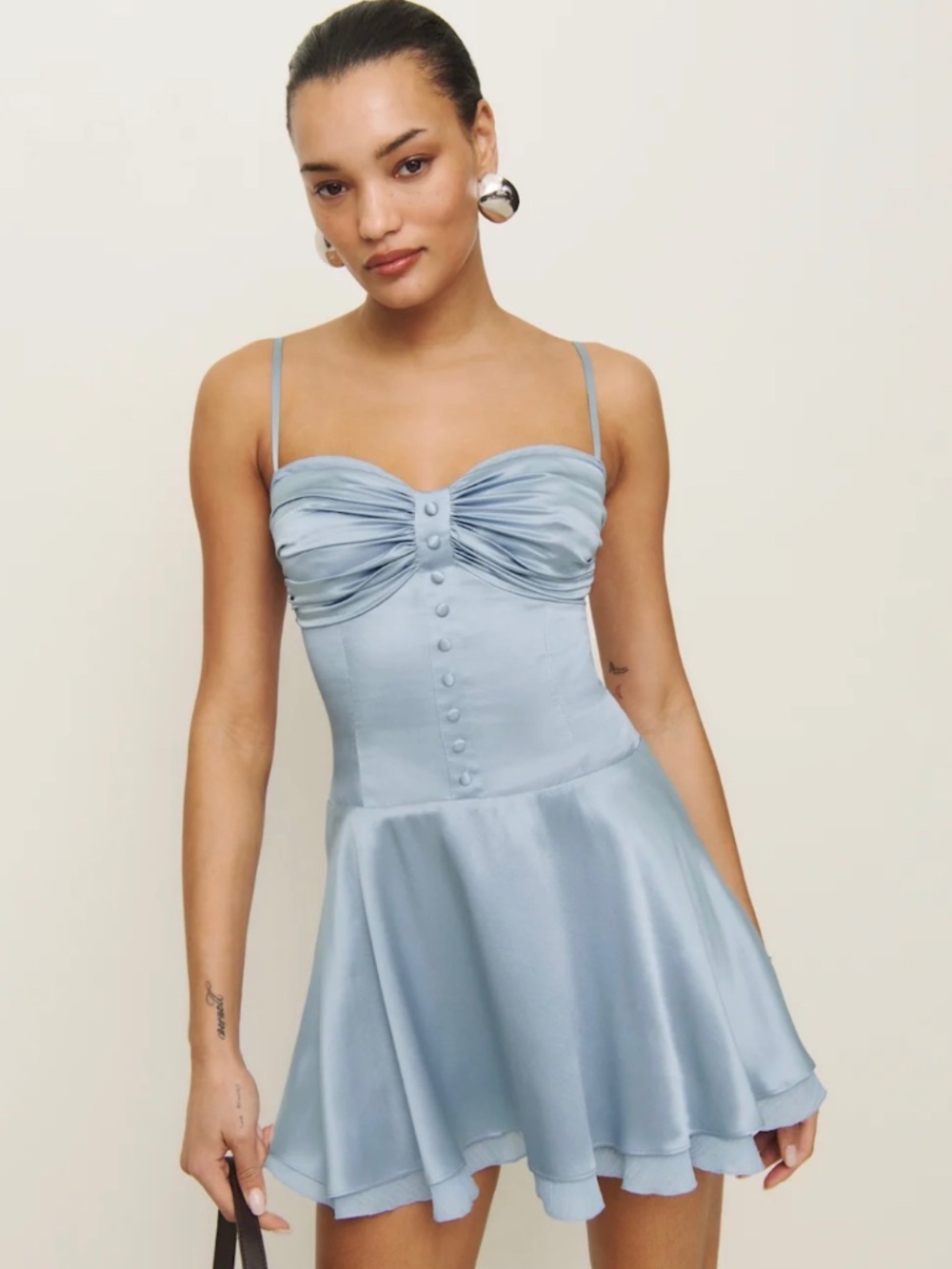 Reformation Powder Blue Satin Mini Dress